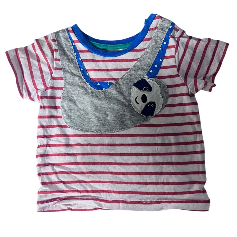 Baby Boden Tee Short Sleeve Sloth 🦥 Pattern size 18-24 months Red White Stripe